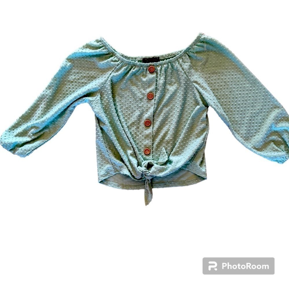 Xhilaration Light Green Long sleeve Tie Girls Top Large
